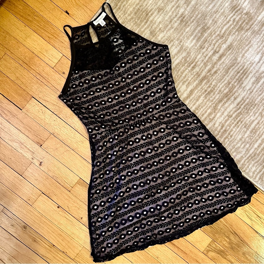 FRANCESCAS high neck skater dress, black lace, size M, NWT.